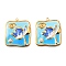 304 Stainless Steel Enamel Pendants, with with ABS Imitation Pearl, Square with Flower Charm, Golden, Deep Sky Blue, 25x22x4mm, Hole: 1.4mm