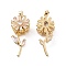 Brass Micro Pave Clear Cubic Zirconia Pendants, Cadmium Free & Nickel Free & Lead Free, Flower Charms, Real 18K Gold Plated, 29x12.5x7.5mm, Hole: 2x4.5mm