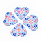 Handmade Polymer Clay Cabochons, Heart with Flower, Light Sky Blue, 17~22x20~23x2mm