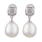 Natural Pearl Ear Studs, with Sterling Silver Micro Pave Clear Cubic Zirconia Findings, Oval, Platinum, 19x9mm