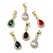 Rack Plating Real 18K Gold Plated Brass Micro Pave Cubic Zirconia Pendants, with Glass, Long-Lasting Plated, Lead Free & Cadmium Free, Teardrop, Mixed Color, 19x9x5mm, Hole: 4mm