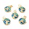 Rack Plating Brass Micro Pave Cubic Zirconia Pendants, Cadmium Free & Lead Free & Nickle Free, with Enamel and Jump Ring, Real 18K Gold Plated, Flat Round with Deer, Blue, 25.5x21x3mm, Jump Ring: 5x0.6mm, Inner Diameter: 3.5mm