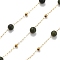 Natural Jade & 304 Stainless Steel Beads Link Chains, with 316 Stainless Steel Chains, Ion Plating(IP), Soldered, Round, with Spool, 4.5mm
