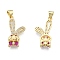 Brass Micro Pave Cubic Zirconia Pendants, Cadmium Free & Lead Free, Rabbit with Bowknot, Real 18K Gold Plated, 26x13x3mm, Hole: 3.5x4mm