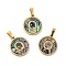 PVD Vacuum Plating 304 Stainless Steel with Paua Shell Pendants, Golden, Flat Round with Letter Charm, Letter.Q, 18x16x1.5mm, Hole: 3x6mm