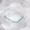 Minimalist Dyed Natural Stone Round Beaded Nnecklaces, Stainless Steel Jewelry for Women Daily Wear, Deep Sky Blue, Golden, 16.54 inch(42cm)