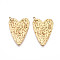 304 Stainless Steel Pendants, Ion Plating(IP), Textured, Heart Charms, Real 18K Gold Plated, 36x24x2mm, Hole: 2mm