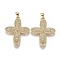 Brass Micro Pave Cubic Zirconia Pendants, Cross, Clear, Real 18K Gold Plated, 31.5x25x3mm, Hole: 3.5x4.5mm