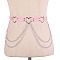 Heart Alloy Curb Chain with Imitation Leather Tassel Waist Chains, Platinum, Pearl Pink, 1050mm