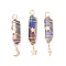 3Pcs 3 Styles Electroplated Natural Quartz Crystal Pointed Copper Wire Wrapped Pendants, with Brass & 304 Stainless Steel Star Lightning Moon, Golden, Colorful, 44.5~54x10~11x11~13mm, Hole: 4mm, 1pc/style