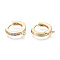 Brass Micro Pave Cubic Zirconia Huggie Hoop Earring Findings, with Horizontal Loop, Nickel Free, Clear, Real 18K Gold Plated, 13.5x12x2.5mm, Hole: 1mm, Pin: 0.8mm