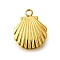 304 Stainless Steel Charms, Ion Plating(IP), Shell Shape Charm, Real 14K Gold Plated, 12.5x10x3mm, Hole: 1.4mm
