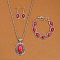 Oval Alloy with Synthetic Turquoise Pendant Necklaces & Dangle Earrings & Link Bracelets Sets, Antique Silver, Red, 19.29 inch(490mm)