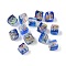 Baking Painted Handmade Gold Sand Lampwork Beads, Cube, Blue, 8~9x9x6~7mm, Hole: 1.8mm