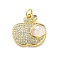 Brass Micro Pave Clear Cubic Zirconia Pendants, Cadmium Free & Lead Free, with Shell, Real 18K Gold Plated, Apple, 18.5x18x4mm, Hole: 3.5mm