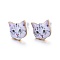 Real 14K Gold Plated Alloy Kitten Stud Earrings, with Enamel and Environment Stainless Steel Pin, Printed, Cat Pattern, Alice Blue, 10~10.5x10.5~11mm, pin: 0.7mm