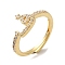 Rack Plating Brass Cubic Zirconia Arabic Letters Adjustable Rings for Women, Cadmium Free & Lead Free, Long-Lasting Plated, Real 18K Gold Plated, 9x10.2mm, Inner Diameter: 18.2mm