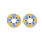 Brass Enamel Beads, Lead Free & Cadmium Free, Long-Lasting Plated, Flat Round with Flower, Real 18K Gold Plated, Cornflower Blue, 11x1.5mm, Hole: 3.5mm