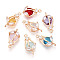 Brass Micro Pave Clear Cubic Zirconia and Glass Flower Pendants, Tulip Charms, Cadmium Free & Nickel Free & Lead Free, Light Gold, Mixed Color, 21~22x11.1x6.1mm, Hole: 1.2mm