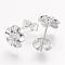 Real Platinum Plated Flower Brass Stud Earrings, with Rhinestone, Crystal, 8x8mm