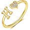 Adjustable Brass Rhinestone Cuff Rings, Letter & Heart, Golden, Letter H, Inner Diameter: 15~20mm