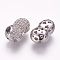 Brass Micro Pave Cubic Zirconia Beads, Peanut, Platinum, 17.5x10.5x7.5mm, Hole: 1.5mm
