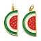 304 Stainless Steel Charms, with Enamel and Jump Ring, Real 14K Gold Plated, Watermelon Charm, Red, 14.5x7x1mm, Hole: 2.5mm