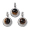 Natural Tiger Eye Pendants, Platinum Plated Brass Flat Round Charms, Rack Plating, Long-Lasting Plated, 35.5x22.5x15.5~16mm, Hole: 8x4mm
