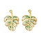 304 Stainless Steel Enamel Pendants, Ion Plating(IP), Leaf Charms, Real 18K Gold Plated, 27.5x19x2.5mm, Hole: 1.4mm