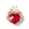 Real 18K Gold Plated Rack Plating Brass Micro Pave Clear Cubic Zirconia Pendants, with Glass, Long-Lasting Plated, Cadmium Free & Lead Free, Butterfly with Heart Charm, Red, 21x17.5x8mm, Hole: 3.5x2.5mm
