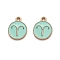 Alloy Enamel Pendants, Flat Round with Constellation/Zodiac Sign, Aries, Aquamarine, Light Gold, 22x18x2mm, Hole: 1.5mm