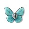 Transparent Epoxy Resin Cabochons, Butterfly, with Gold Foil & Rhinestone & ABS Imitation Pearl & Magnet & Paper Card, Medium Turquoise, 32x39.5x11mm