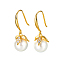 S925 Sterling Silver Dangle Earrings, with Imitation Pearl, Round, Golden