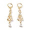 Rack Plating Golden Brass Dangle Leverback Earrings, with Cubic Zirconia, Flower, 56.5x12mm
