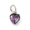 Brass Micro Pave Cubic Zirconia Pendants, Heart Charms, Rack Plating, Long-Lasting Plated, with Jump Ring, Purple, 9x7x3.5mm