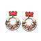 Printed Poplar Wood Pendants, Christmas Series, Christmas Wreath, 48.5x35x2mm, Hole: 1.6mm