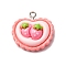 Opaque Resin Pendants, with Platinum Tone Iron Loop, Strawberry, 23x23x8mm, Hole: 2mm