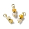 Natural Topaz Jade Disc Beaded Pendants, with 304 Stainless Steel Jump Rings, Golden, 17~17.5x6~7mm, Hole: 3.5mm