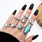 8Pcs Alloy with Synthetic Turquoise Finger Rings, Oval/Flat Round/Teardrop, Antique Silver, Inner Diameter: 14~18mm