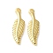 304 Stainless Steel Pendants, Feather Charm, Ion Plating(IP), Real 18K Gold Plated, 35x11x3.5mm, Hole: 2mm