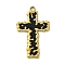 304 Stainless Steel Black Enamel Pendants, Cross Charm, Religion, Golden, 38x23.5x2mm, Hole: 2.5mm