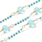 Brass Hexagonal Column Glass Seaded Beaded & Resin Round Beaded Link Chains, Soldered, with Spool, Long-Lasting Plated, Golden, Pale Turquoise, 3.5~20.5x2~7x0.5~7mm, about 16.40 Feet(5m)/Roll