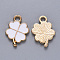 Alloy Enamel Pendants, Clover, Light Gold, White, 18x12x2mm, Hole: 2mm