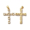 Rack Plating Brass Micro Pave Clear Cubic Zirconia Pendants, Long-Lasting Plated, Lead Free & Cadmium Free, Cross Charm, Religion, Real 18K Gold Plated, 30x20x3.5mm, Hole: 5x3.5mm