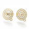 Brass Stud Earring Findings, with Loop, Flat Round, Nickel Free, Real 18K Gold Plated, 14x12mm, Hole: 1.4mm, pin: 0.6mm