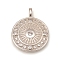 Brass Micro Pave Cubic Zirconia Pendants, Flat Round, with Sun & Star Pattern, Platinum, 26x20.5x3mm, Hole: 2x4mm