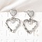 Hollow Heart Brass Micro Pave Clear Cubic Zirconia Dangle Stud Earrings, Cadmium Free & Lead Free, Long-Lasting Plated, Rack Plating, Platinum, 30x18.5mm