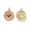 Brass Micro Pave Cubic Zirconia Pendants, Cadmium Free & Nickel Free & Lead Free, with Enamel & Jump Ring, Flat Round with Evil Eye Charms, Golden, Red, 19x16.5x4.5mm, Hole: 3.3mm