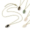 Natural Mixed Gemstone Pointed Faceted Bullet Copper Wire Wrapped Pendant Necklaces, with 304 Stainless Steel Cable Chains, Golden, 17.76 inch(45.1cm)