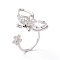 Butterfly with Flower Clear Cubic Zirconia Cuff Ring, Exquisite Brass Cubic Zirconia Open Ring for Women, Platinum, US Size 7 3/4(17.9mm)